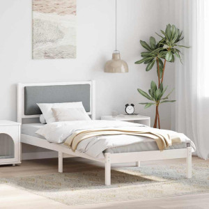 vidaXL Sengestamme med hodegjerde Lysegrå 90 x 190 cm Massiv furu