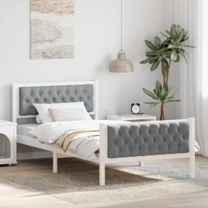 vidaXL Sengestamme med hodegjerde Lysegrå 100 x 200 cm Massiv furu