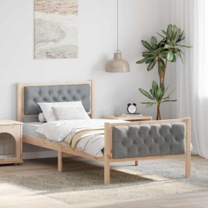 vidaXL Sengestamme med hodegjerde Lysegrå 90 x 190 cm Massiv furu