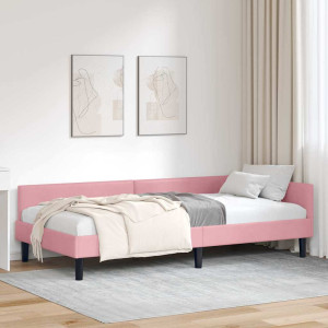 vidaXL Hjørnesengramme med hodegjerde Rosa 90 cm x 190 cm Fløyel