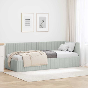 vidaXL Hjørnesengramme med hodegjerde Lysegrå 80 cm x 200 cm Fløyel