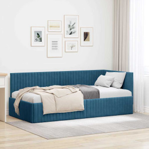 vidaXL Hjørnesengramme med hodegjerde Blå 90 cm x 190 cm Fløyel