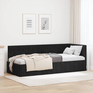vidaXL Hjørnesengramme med hodegjerde Svart 80 cm x 200 cm Fløyel