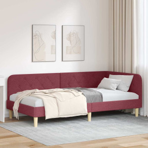 vidaXL Hjørnesengramme Vinrød 90 x 190 cm stoff