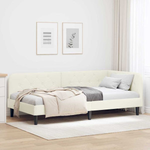 vidaXL Hjørnesengramme Krem 90 x 200 cm Fløyel