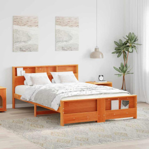 vidaXL Sengestamme med hylle Vokset Brun 150 x 200 cm Massiv furu