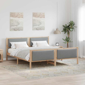 vidaXL Sengestamme med hodegjerde Lysegrå 200 x 200 cm stoff