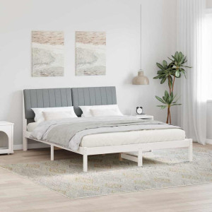 vidaXL Sengestamme med hodegjerde Hvit 160 x 200 cm Massiv furu