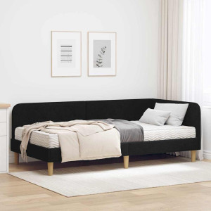 vidaXL Hjørnesengramme Svart 100 x 200 cm stoff