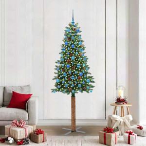 vidaXL Slim juletre med 300 LED grønn 210 cm PVC og Massivt Furu tre
