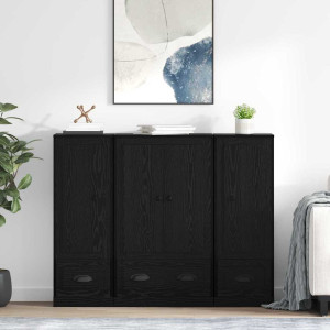 vidaXL Høyskap 3 stk. Svart Eik 132 x 35,5 x 103,5 cm Konstruert tre