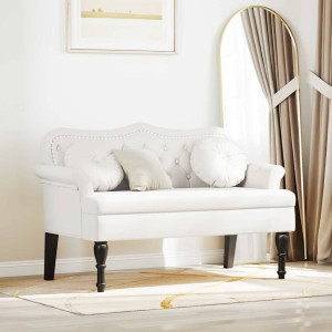 vidaXL Chesterfield Benk med pute Hvit 120,5 x 65 x 75 cm Kunstlær