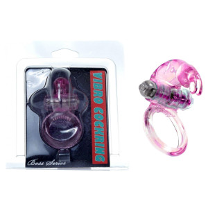 Boss Series Rabbit Vibro CockRing Pink - Pierścień erekcyjny z króliczkiem, Różówy