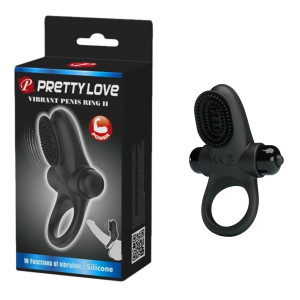 PRETTY LOVE - VIBRANT PENIS RING II - pierścień erekcyjny z wibracjami, Czarny