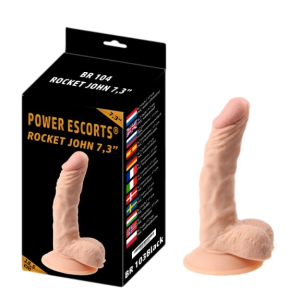 Power Escorts Rocket john 7,3' Realistyczne profilowane dildo z jądrami i przyssawką, Cieliste