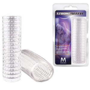 M FOR MEN STROKE SLEEVE CLEAR - Nakładka na penisa z wypustkami, TPE