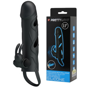PRETTY LOVE - PENIS SLEEVE WITH BALL STRAP - Wibrująca nakładka na penisa