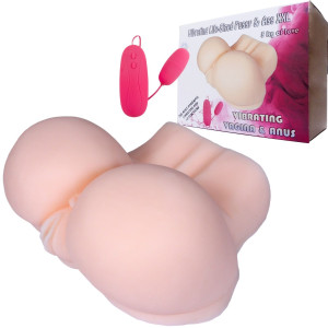 Boss Series Life-Sized Pussy & Ass XXL - Duży realistyczny masturbator z wibracjami, Cielisty