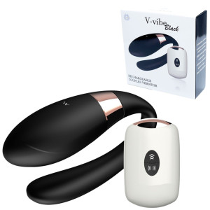 Wibrator dla par dopochwowy V-vibe Usb silikonowy czarny 9,0 cm wodoodporny Boss Series