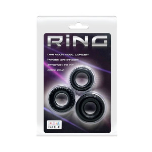 BAILE- THREE COCK RINGS SETS - Zestaw pierścieni uciskowych na penisa - 3 szt.