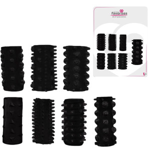 PENIS SLEEVES SET - Zestaw nakładek na penisa z wypustkami, Czarne