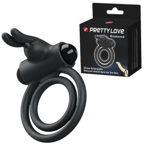 PRETTY LOVE - Osmond Wibrujący pierścień erekcyjny na penisa z opaską na jądra, Czarny
