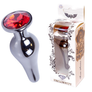 Boss Series Jawellery Dark Silver Korek analny z diamencikiem Red