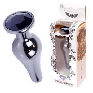 Boss Series Jawellery Dark Silver Korek analny z diamencikiem Black