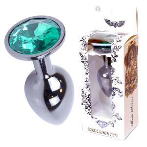 Boss Series Jawellery Dark Silver Korek analny z diamencikiem Green
