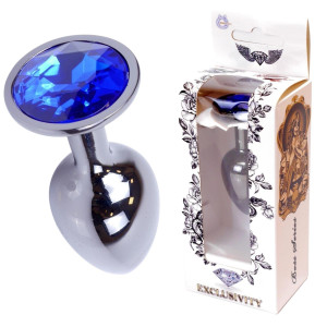 Boss Series Jawellery Dark Silver Korek analny z diamencikiem Dark Blue