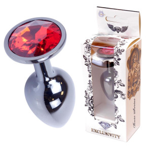 Boss Series Jawellery Dark Silver Korek analny z diamencikiem Red