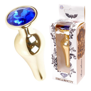 Boss Series Jawellery Gold Korek analny z diamencikiem Dark Blue