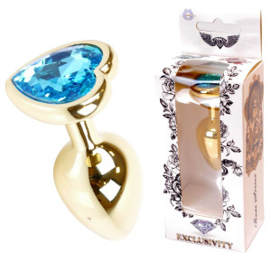 Plug-Jawellery Gold  Heart PLUG- Light Blue