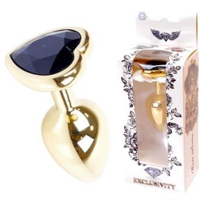 Korek analny z czarnym diamencikiem w kształcie serca - złoty, Boss Series