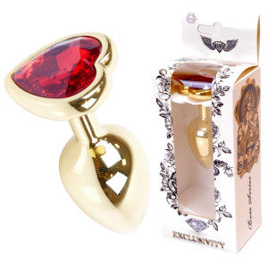 Korek analny z czerwonym diamencikiem w kształcie serca - złoty, Boss Series