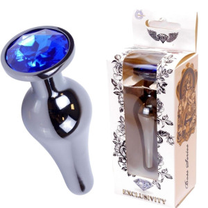 Boss Series Jawellery Dark Silver Korek analny z diamencikiem Dark Blue