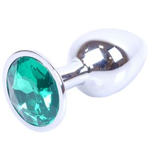 Boss Series Jawellery Silver Korek analny z diamencikiem Green