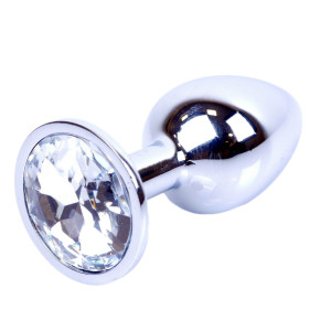 Korek analny z przezroczystym diamencikiem - stalowy - Boss Series