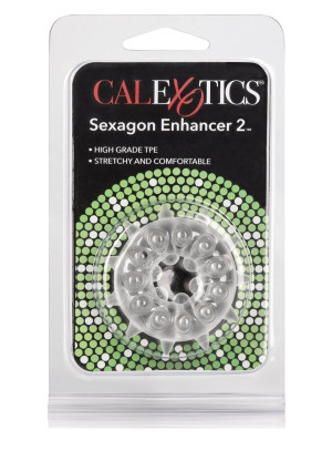 Calexotics SEXAGON ENHANCER 2 RING CLEAR - Pierścień erekcyjny z wypustkami