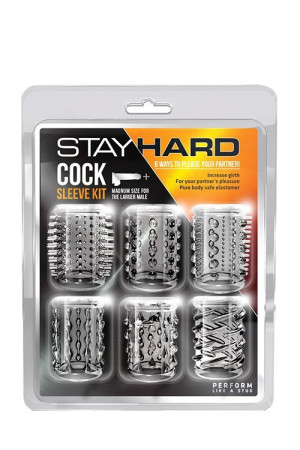 STAY HARD COCK SLEEVE KIT CLEAR - Nakładki na penisa - z wypustkami, Silikonowe