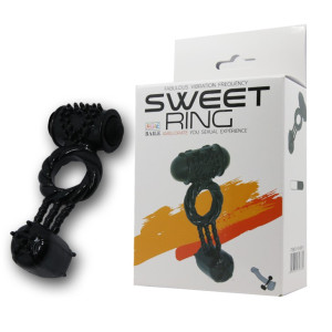 BAILE- Sweet Ring Pierścień uciskowy z wibracjami na penisa, Czarny