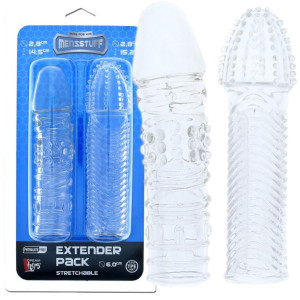 MENZSTUFF EXTENDER PACK STRETCHABLE Przedłużki na penisa z wypustkami - 2 szt., Przezroczyste TPE