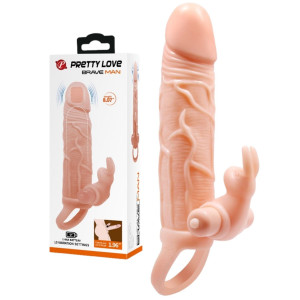 PRETTY LOVE - BRAVE MAN Nakładka Realistyczna na penisa z Króliczkiem Wibracje Cielisty