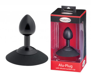 MALESATION Alu-Plug small Korek Analny z odczepianą przyssawką, Czarny Silikonowy