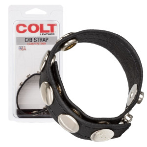 Colt Adjust 5 Snap Leather Pierścień uciskowy na penisa i jądra, Czarny