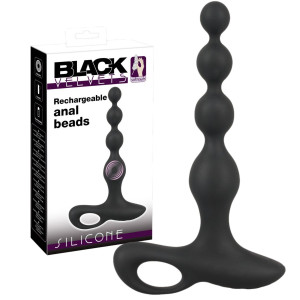 BV Vibrating Anal Beads Wibrująca sonda analna z uchwytem , USB Czarne Silikonowe