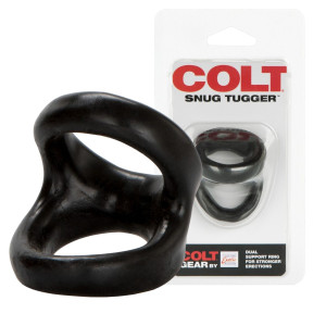 Pierścień erekcyjny z opaską na jądra - SNUG TUGGER - Czarny TPR - COLT