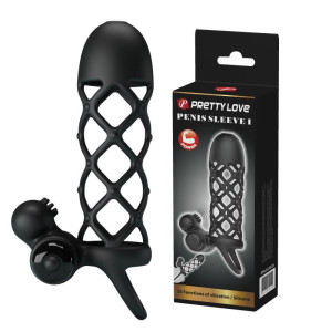PRETTY LOVE - PENIS SLEEVE I Nakładka na penisa z wibracjami, Czarna Silikonowa