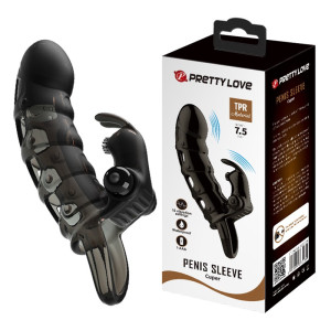 PRETTY LOVE - Cuper PENIS SLEEVE Nakładka na penisa z wibracjami i króliczkiem, Czarna TPR