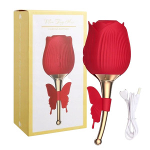 Boss Series ROSE Flirting Partner Wibrator łechtaczkowy z funkcją stymulacji ciśnieniowej - Róża, USB Czerwony